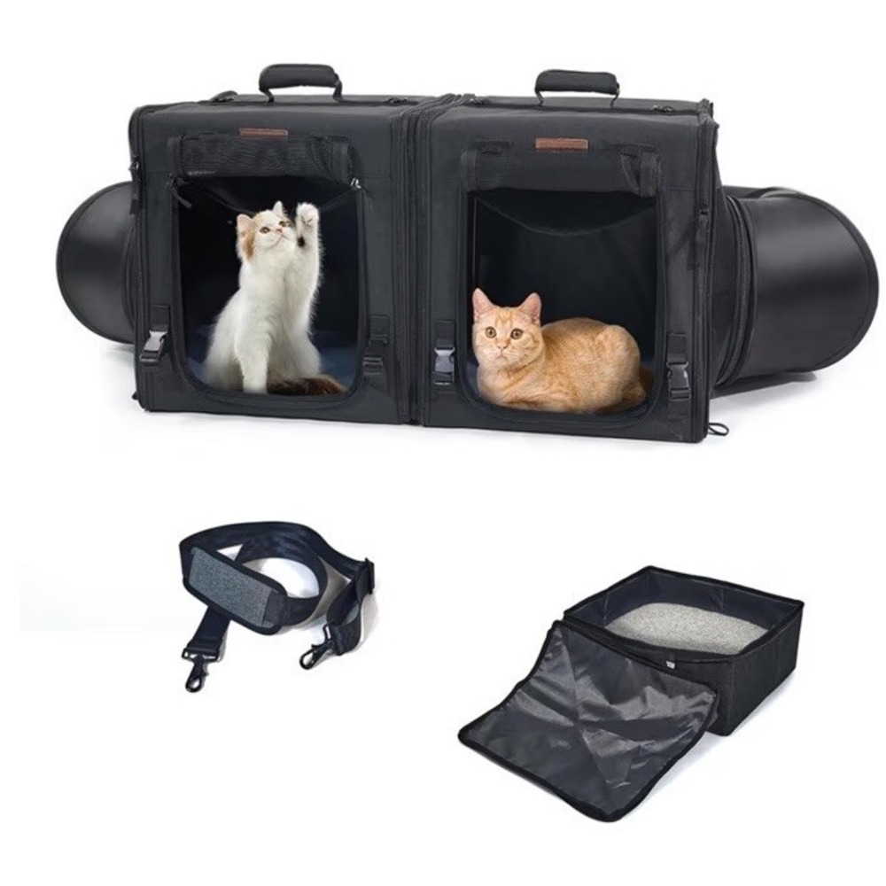 Cat Travel Carrier with Litter Box 2-in-1 Portable Double Cat Carriers